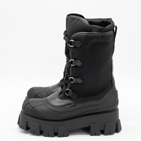 size 40eu 10 US Prada Leather Nylon Rubber Monolith Winter Combat Boots Black - Picture 3 of 13